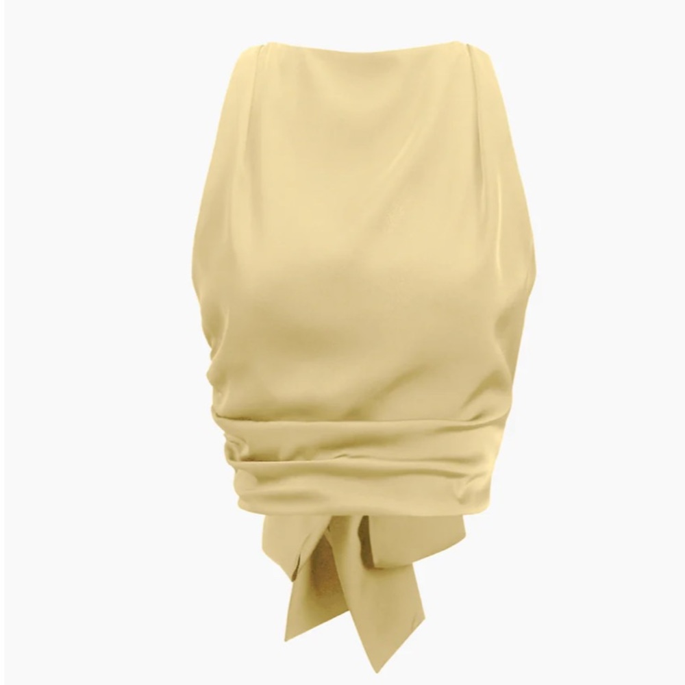 Commence yellow open back rouched top